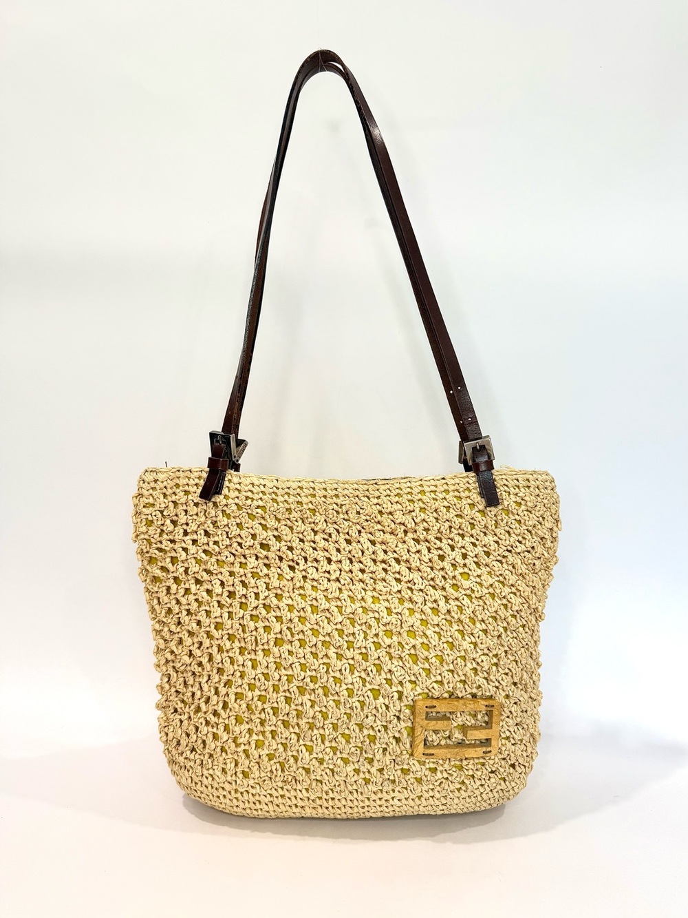 Vintage Fendi Raffia Baguette Tote Bag